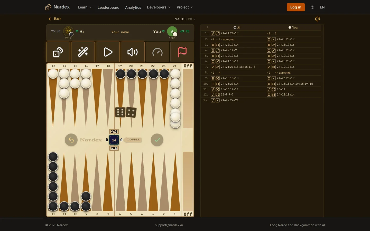 The game room on a desktop, 1440 × 900: board and move history side by side