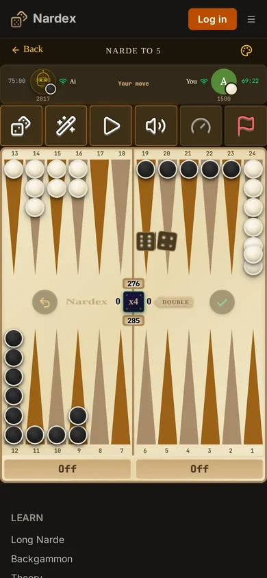 The game room on a phone held upright, 390 × 844: players and buttons above the board